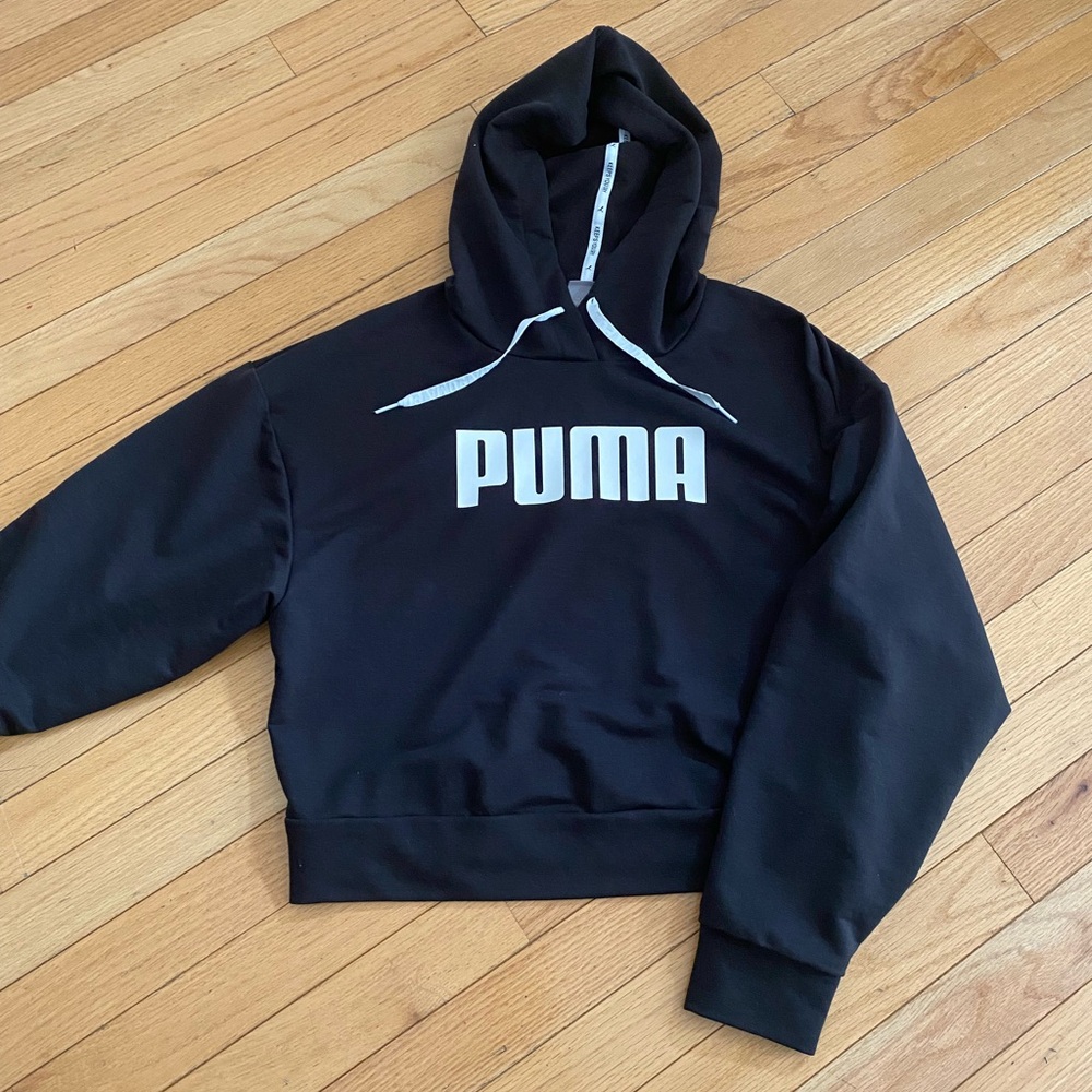 Puma Black Hoodie with White Logo and Drawstrings